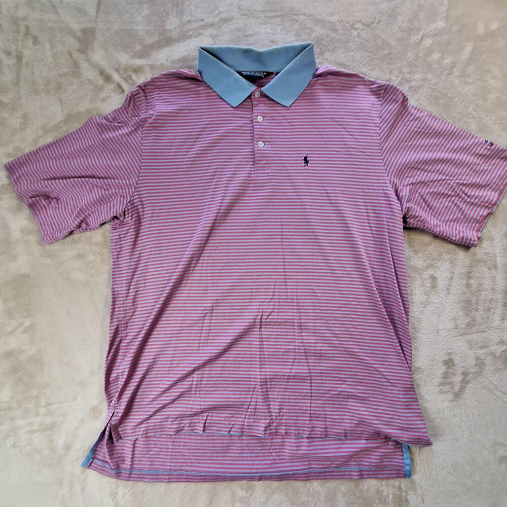 Polo Golf Ralph Lauren Polo Shirt Mens XL Blue Red Stripe Pima Cotton Titleist